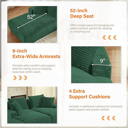 ERYE 79" Oversized Double Chaise Lounge Indoor Sleeper Recliner Sofabed with 4 Pillows, Fluffy Corduroy Loveseat Sleeper Chaise Daybed 2 Pieces Boneless Chair Sofa Bed for Living Room Bedroom Reading