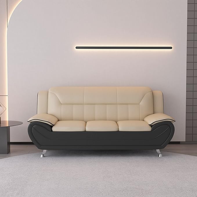Container Furniture Direct Michael Modern Faux Leather Upholstered Stainless Steel Legs Living Room, Chair, Loveseat, Sofa, Persian Red