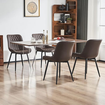YOUNIKE Brown Dining Chairs Set of 2 with High Backs Mid Century Modern Kitchen & Dining Room Chairs PU Faux Leather Upholstered Wide Accent Chair Comfortable Large Padded Living Waiting Guest Room