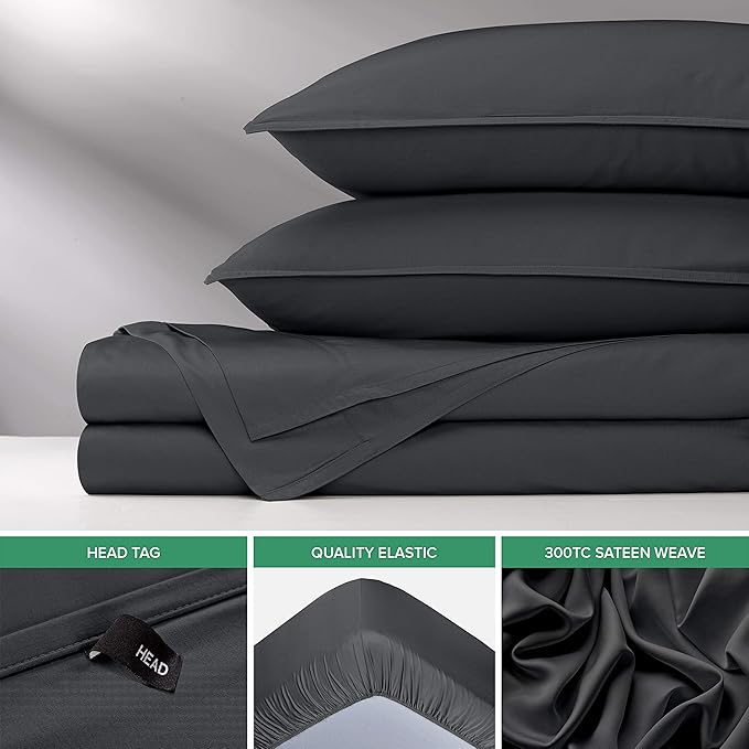Split King Sheets by Pure Bamboo, Genuine 100% Organic Viscose Derived from Bamboo Bed Sheet Set, Soft & Cooling, Double Stitching *Not for Split Top (Split King, Charcoal)