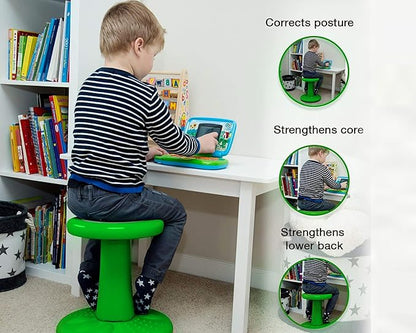 ActiveChairs Kids Wobble Stool, Flexible Elementary Classroom Seating, Improves Focus, Posture and Helps ADHD/ADD, Sensory Chair, Active Fidget Chairs, Pre-Teen 17.75" Chair, Ages 7-12, Green