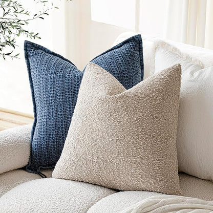 Foindtower Set of 2, Decorative Textured Boucle Throw Pillow Covers Accent Solid Pillow Cases Neutral Soft Cozy Couch Cushion Case for Chair Sofa Bedroom Living Room Home Decor 16 x 16 Inch,Oatmeal