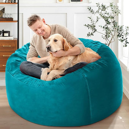HABUTWAY Bean Bag Chair: Giant 4' Memory Foam Furniture Bean Bag Chairs for Adults with Microfiber Cover 4Ft (Sea Blue)