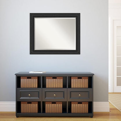 Amanti Art Black Bathroom Mirror for Over Sink, 28x34 Shipwreck Black Rectangle Vanity Mirror, Large Rustic Farmhouse Frame, Hangs Horizonally and Vertically, Bathroom Wall Decor, Beveled Edge