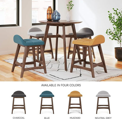 Signature Design by Ashley Lyncott Contemporary 28.5" Counter Height Upholstered Bar Stool with Foam Cushion, 2 Count, Mustard & Brown