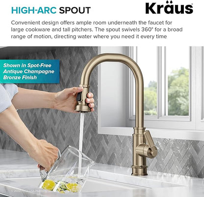 KRAUS Allyn Transitional Industrial Pull-Down Single Handle Kitchen Faucet in Matte Black, KPF-4101MB