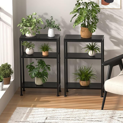 Narrow Side Table for Small Space, 3-Tier Small End Table with Shelf Holder, Slim Nightstand, Skinny Snack Couch Table in Living Room, Bedroom, Study, Kitchen and Balcony（Black