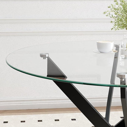 Glass Dining Table Modern Kitchen Table with Black Metal Legs 32 Inch Small Round Dining Table for Apartment Kitchen Dining Room
