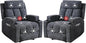 Phoenix Home Manual Recliner Chair Set of 2 with Massage and Heat, Ergonomic Overstuffed Breathable Fabric Recliner Single Sofa with 2 Cup Holders, Living Room Lounge Recliners on Clearance, Dark Gray