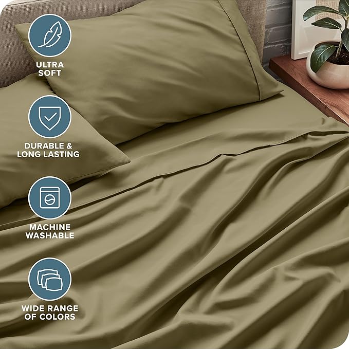 Bare Home King Sheet Set - Luxury 1800 Ultra-Soft Microfiber King Bed Sheets - Double Brushed - Deep Pockets - Easy Fit - 4 Piece Set - Bedding Sheets & Pillowcases (King, Olive)