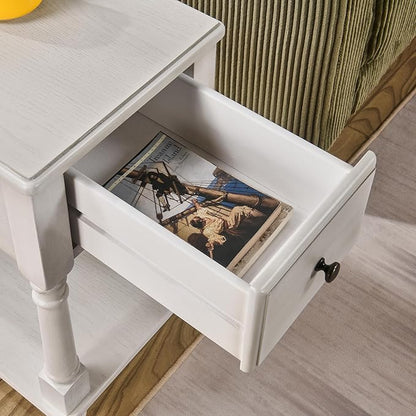 LEEMTORIG Set of 2 Solid Wood End Table Narrow Side Table with Drawer, Cherry Wood End Table Living Room, 13" W Slim Small Nightstand, 22" D x 22.3" H, No-Tools Assembly, Gray White BBJ-004-RW