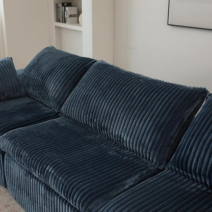 Down Filled Boneless Sectional Sofa Cloud Couch with Movable Ottomans, 118 inch Convertible U Shaped Lounge Couch w/Deep Seat, Fluffy Corduroy Upholstered Compress Modular Sofa