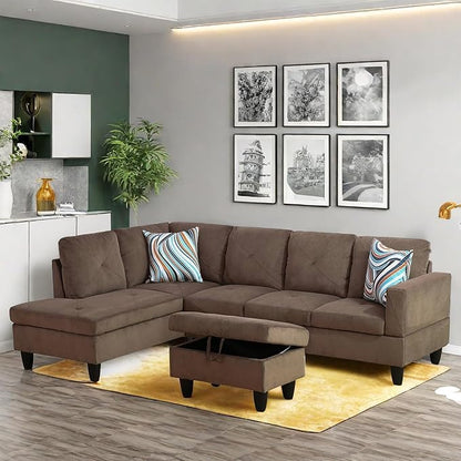 Modular Sectional Couch, L Shaped Couch with Storage, Convertible Sofa with Ottomans, Modern Sectional Sofa for Living Room and Office, 5 Seat, Brown
