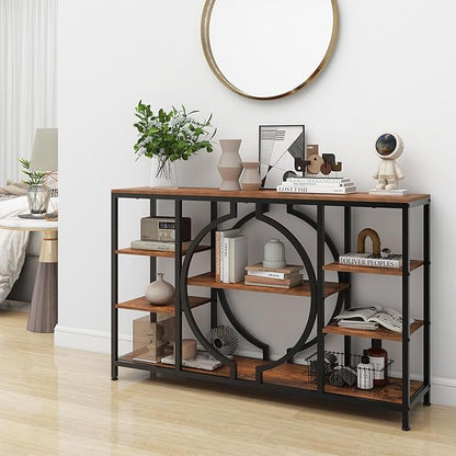 GiftGo 47" Industrial Console Tables for Entryway Rustic Sofa Table Behind Couch 4 Tier Wooden Shelves Entry Table with Storage for Foyer, Hallway, Front Door,Living Room (Rustic Brown, 47")