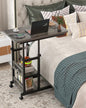 Height Adjustable End Table with Charging Station, Mobile C Shaped Laptop Side Table with Wheels, 3-Tier Sofa Couch Table with Storage Shelve for Living Room Bedroom, Grey Oak