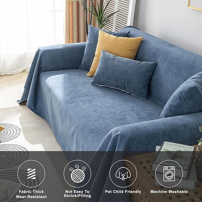 STACYPIK Waterproof Dark Blue Sofa Cover, Washable Couch Cover for 2 Cushion Couch, Anti-Slip Furniture Protector, Pet-Friendly Couch Cover for Pets and Kids, Loveseat Covers, Futon Cover-71X102IN