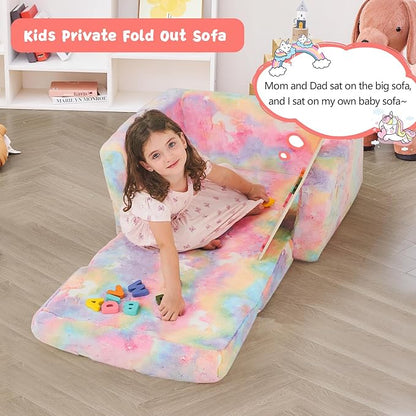 Toddler Chair Comfy,2-in-1 Soft Toddler Couch Fold Out for Kids,Convertible Sofa to Lounger,Gift for Girls and Boys Birthday,Unicorn,Medium