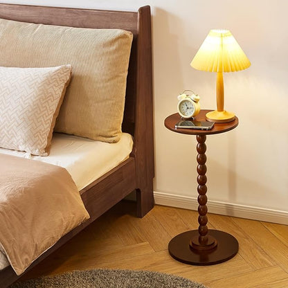 Round Side Table, Solid Wood End Table, Small Drink Table Sofa End Table, Bedroom Small Corner Table, Sturdy Weight-Bearing Design Brown YD-RST001H
