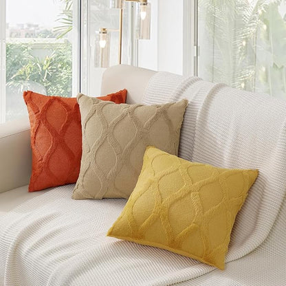 decorUhome Fall Throw Pillow Covers 20x20 Inch Set of 2, Soft Plush Faux Fur Wool Rust Couch Pillow Covers, Decorative Neutral Pillow Cases for Bed Sofa Living Room Home Decor