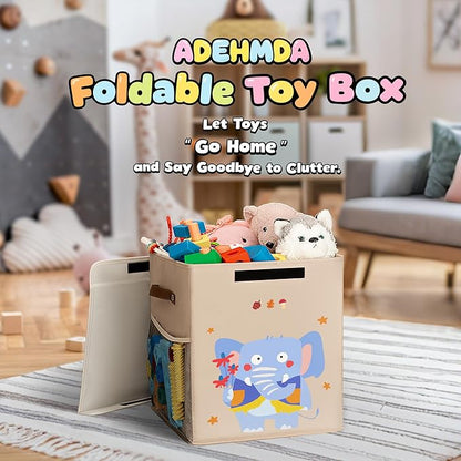 40L Large Toy Storage Box with Lid, Large Toy Box Chest for Kids, Girls and Boys, Nursery Room and Living Room, 13"x13" x16" (Dark Khaki-animal)