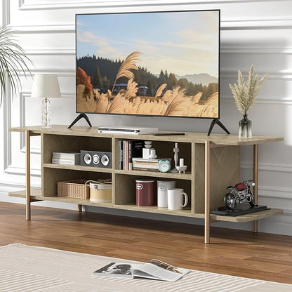 Giluta TV Stand for TV up to 75 Inch, Wood TV Cabinet with Open Storage, Entertainment Center TV Console Table, Coffee Table for Living Room (Light Oak)