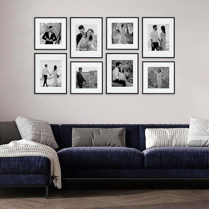 Camden Reed Arcadia 8 Piece Oversized Gallery Wall Frame, 11x14 and 11x11 inch matted frames for featuring 8x10 and 8x8 Inch Photographs or Art Prints, Black Finish