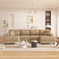 Oversized Symmetrical U Shaped Modular Sectional Sofa with Double Chaise Lounge , Reversible Corduroy Upholstered Sofa Extra Wide Deep Seat Sleeper Sofas Couches w/ 2 Pillows for Living Room Apartment