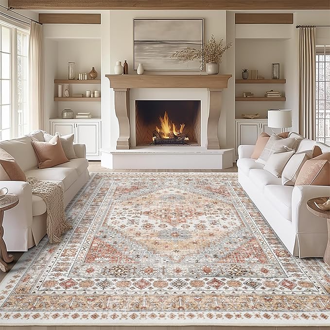 zesthome 10x12 Area Rugs,Stain Resistant Washable Rug,Ultra-Thin Rugs for Living Room,Bedroom,Non-Slip Backing Home Decor Large Area Rug (Orange,10'x12')