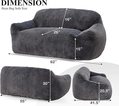 Homguava Oversized Bean Bag Chair for Adults, Giant Bean Bag Sofa,Bean Bag Couch with Soft Faux Fur Cover & Wide Armrests Big BeanBag Lazy Sofa for Bedroom,Living Room,Apartment (Grey)