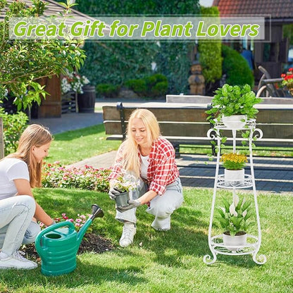 KMOTASUO 3 Tier Metal Plant Stand Indoor, 34 Inch Tall Corner Plant Stands for Indoor Plants, Flower Pot Holder Shelf Display Rack for Balcony Garden Patio Living Room(White)