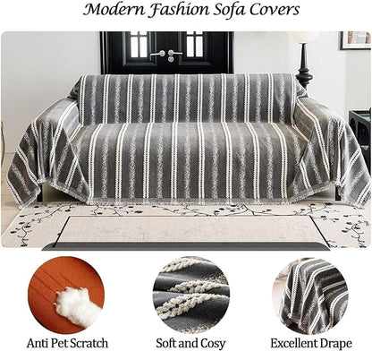 Couch Cover for Dogs Washable Sofa Cover, Sectional Couch Covers, Sofa Covers for 2 Cushion Couch, Non Slip Stripe Sofa Slipcovers Furniture Protector, Couch Protector from Cat Claws, Grey,75''x118''