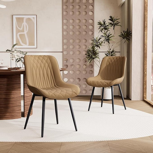 YOUNIKE Tan Dining Chairs Set of 2 with High Backs Mid Century Modern Kitchen & Dining Room Chairs PU Faux Leather Upholstered Comfortable Wide Seat Padded Accent Side Chair for Living Waiting Room