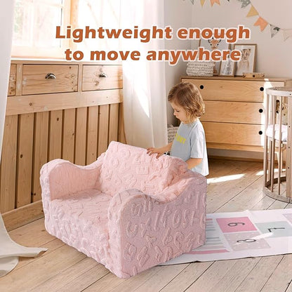 Kids Couch, 2-in-1 Convertible Kids Chair to Lounger Bed, Kids Sofa for Toddler Boys Girls, Ideal for Reading Sleeping Gaming Decor (Pink)