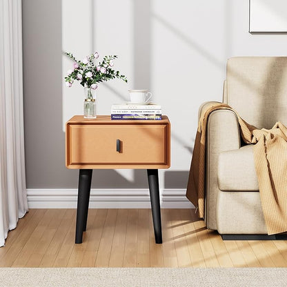 VICITON Nightstand,Fully Assembled Bedside Cabinet Mid Century Night Stand Modern Side Table for Living Room, Bedroom(Orange)