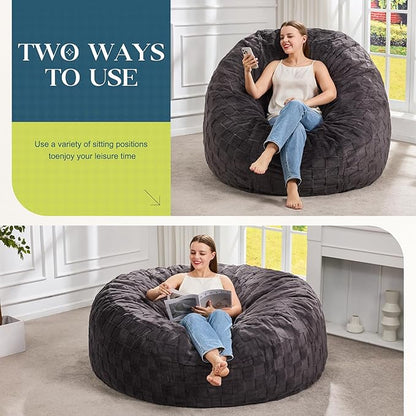 Hobestluk Bean Bag Chairs Beanbag Chair with Filler Adult Bean Bags with Fluffy Cover, Giant Bean Bag Chairs for Adults for Living Room, Bedroom (Dark Grey, 5FT - 50” x 50” x 24”)