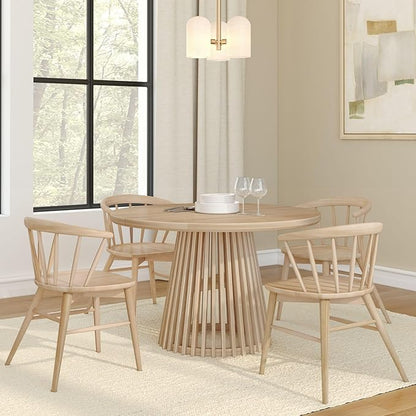 Plank+Beam Lido Round Dining Table, 47", Wooden, Pedestal, Minimalist Kitchen Table for 4 for Dining Room, Blonde