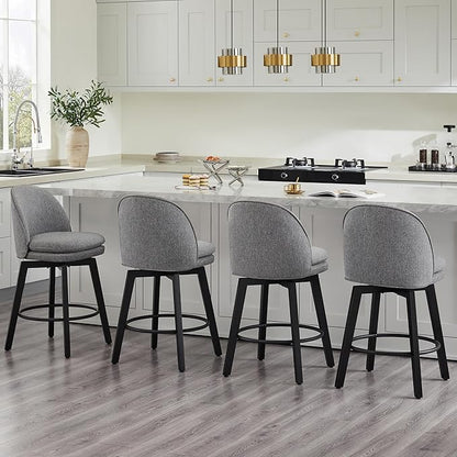 Counter Height Barstools 26 inch Upholstered Swivel Bar Stools with Back and Wood Legs for Kitchen Island,Set of 3,Dark Grey Fabric-Armless