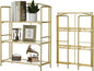 Crofy No Assembly Folding Bookshelf for Living Room, 3 Tier Gold Collapsible Book Shelf for Home Office, Portable Bookcase Storage Organizer
