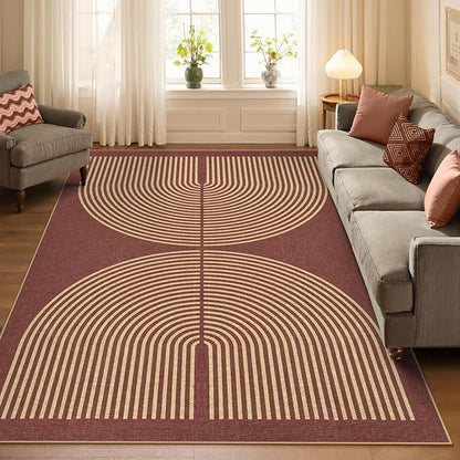 Lahome Modern Rainbow Easy Jute Outdoor Rug 5x7, Stain Resistant Red Dining Room Patio Rug, Farmhouse Non Slip Non Shedding Indoor Outdoor Carpet for Living Room Home Office Bedroom Deck Backyard