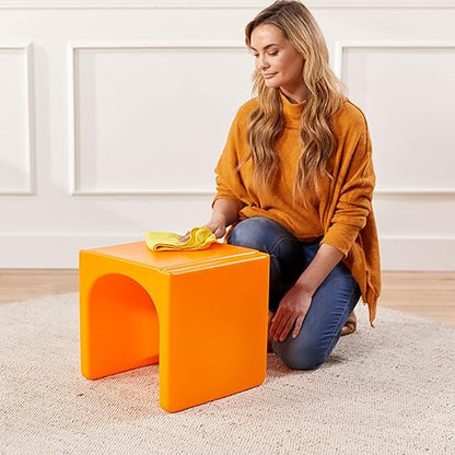 ECR4Kids Tri-Me Table and Cube Chair Set, Multipurpose Furniture, Orange, 3-Piece