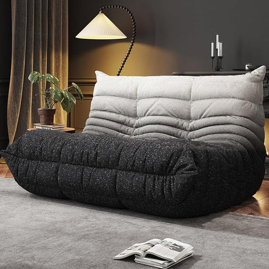 Bean Bag Chairs for Adults, Memory Foam Couch Loveseat Sofa Chair, Soft Teddy Material Cozy Comfy Reading Nook Chairs, Floor Chair for Living Room Bedroom Office(Black-White)