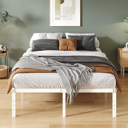16 Inch White King Bed Frame Heavy Duty Metal Platform King Size Bed Frames with High Storage, Eassy Assembly 3,500 lbs Heavy Duty Bedframes