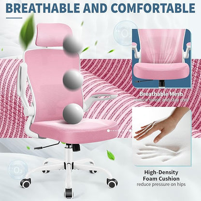 FelixKing Ergonomic Office Chair, Headrest Desk Chair Office Chair with Adjustable Lumbar Support, Home Office Swivel Task Chair with High Back and Armrest, Adjustable Height Gaming Chair(Pink)