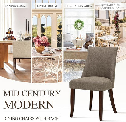 COLAMY Upholstered Dining Chairs Set of 2, Mid Century Modern Kitchen Chairs with Back, Farmhouse Fabric Side Dining Room Chairs with Wood Legs for Dining Room Restaurant, Brown