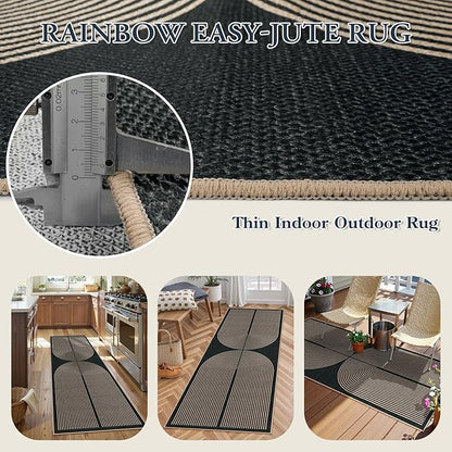 Lahome Modern Rainbow Hallway Runner Rug, 2x6 Washable Easy Jute Rugs for Entryway Kitchen Farmhouse Indoor Outdoor Carpet, Non Slip Runner for Porch Bedroom Laundry Front Door