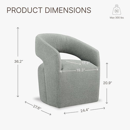 Upholstered Dining Chairs with Casters No Assembly Modern Barrel Armchair with Rollers for Diningroom Bedroom Livingroom Reading Room,Set of 2,Fog