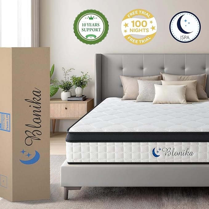 Queen Mattress, 12 Inch Queen Size Mattress in a Box, Medium Firm, Memory Foam with Individual Pocket Spring for Pressure Relief & Motion Isolation, Strong Edge Support