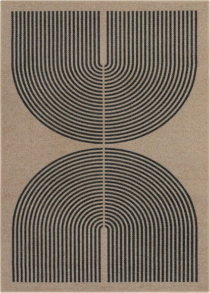 Lahome Modern Rainbow Easy Jute Rug, Washable Rugs 5x7 for Living Room Bedroom Black Farmhouse Indoor Outdoor Patio Carpet, Contemporary Natural Throw Mat Non Slip Carpet for Office RV