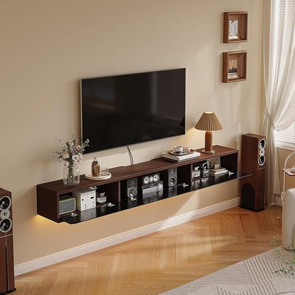 Floating TV Stand Matte Finish, 55'' Wall-Mounted TV Cabinet,Floating TV Console,Under TV Shelf with 3 Doors for Living Room Bedroom(Walnut+Black)