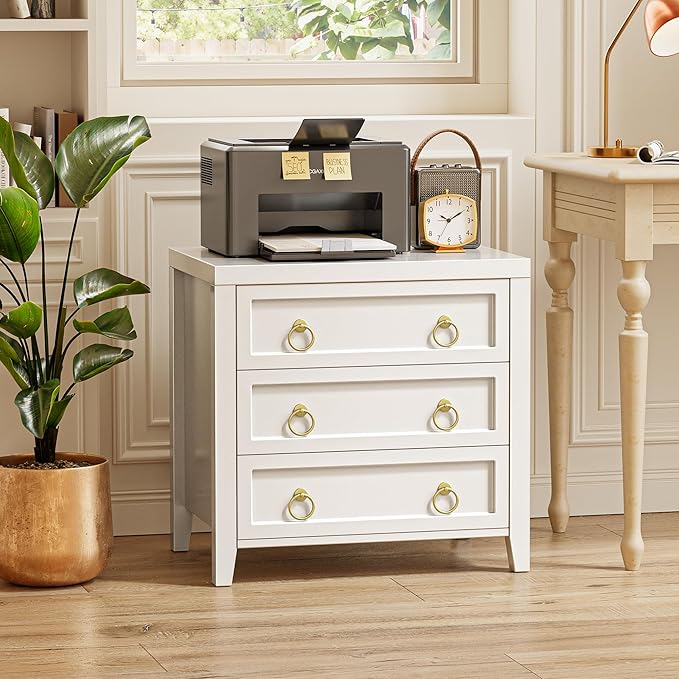 Huuger 23.6 Inch Night Stand with Charger Station and USB-C Port, 3 Drawer Nightstand, Larger Wider Bedside Table, Modern Side End Table, for Bedroom, White Nightstand